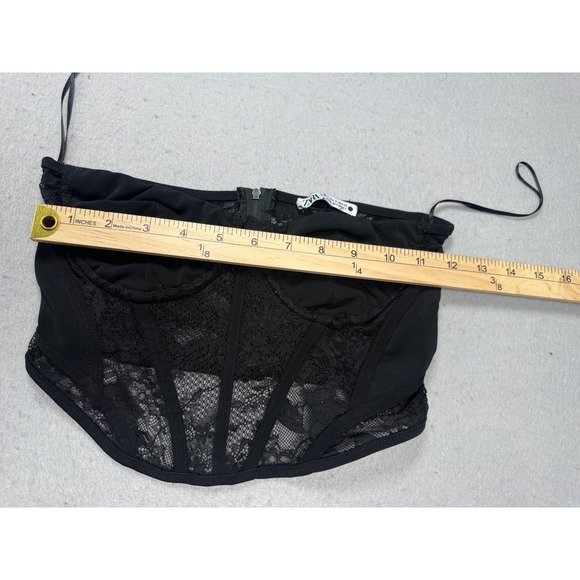 ZARA Black‎ Lace Corset Crop Top Bustier Zipper Straps Size S - Picture 3 of 9